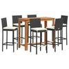 VidaXL Ensemble de bar de jardin 7 pcs noir bois massif acacia rotin, table et chaises de bar d'extérieur, ensemble de 3295280