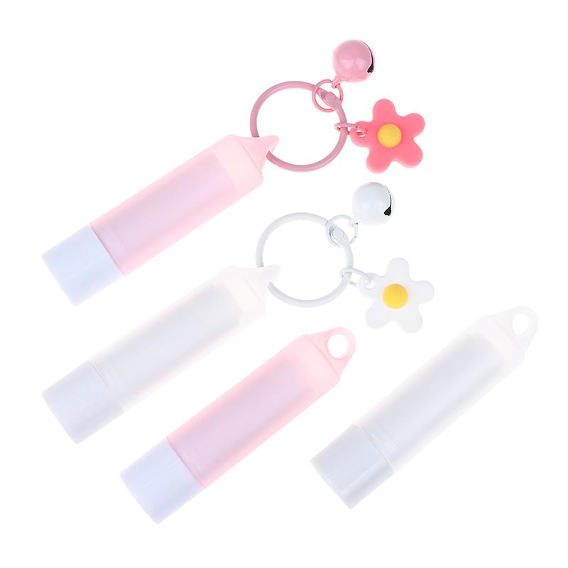 3.5G Pink/White Lip Enamel Tube With Keychain And Brush Rod Refillable Lip Gloss Tube Empty Bottle Lips Glaze Container Makeup