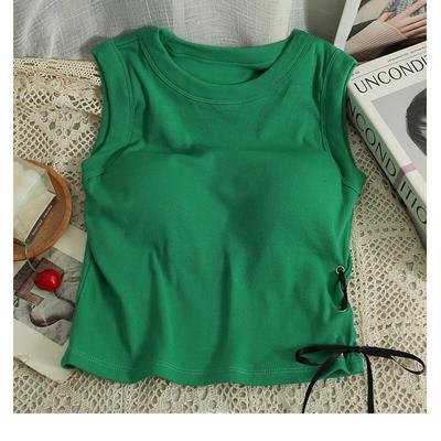 Women Casual Tank Tops With Bra Pad Cute Crop Tops Drawstring Knitting Tops Summer For Women