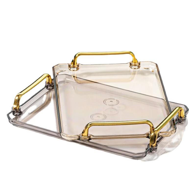 Yicang Square Plastic Serving Tray with Gold Handle