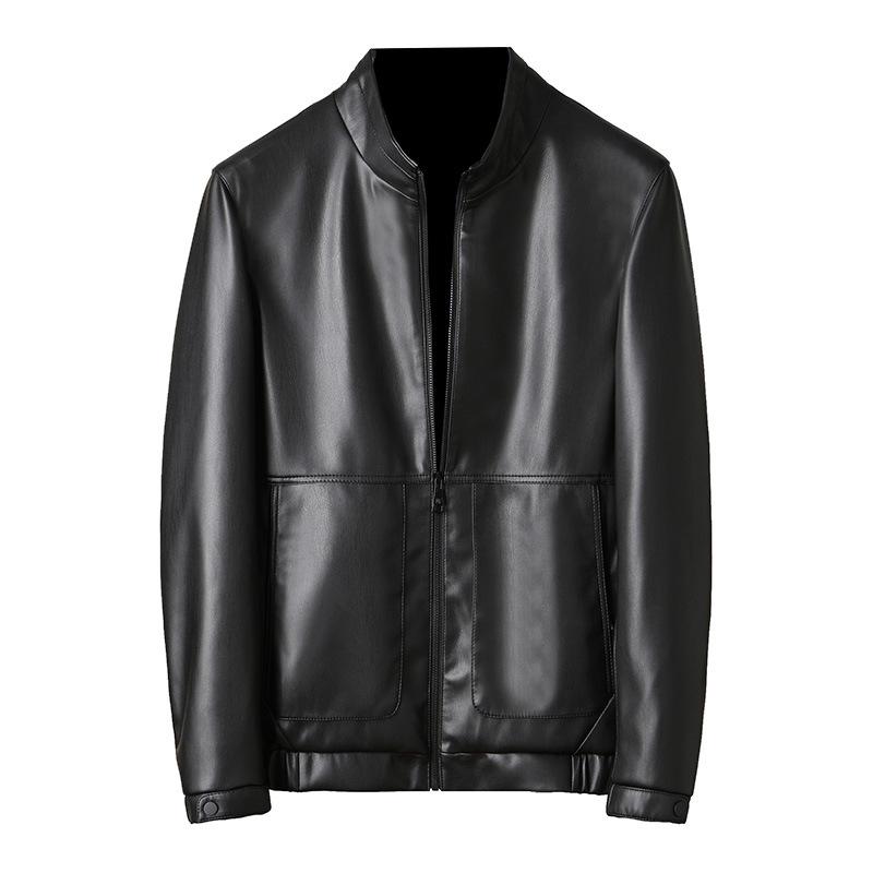 Nuevo Abrigo de piel de oveja para hombre, chaqueta de cuero con cuello de béisbol para primavera y otoño, abrigo fino de cuero suave para hombre, tendencia