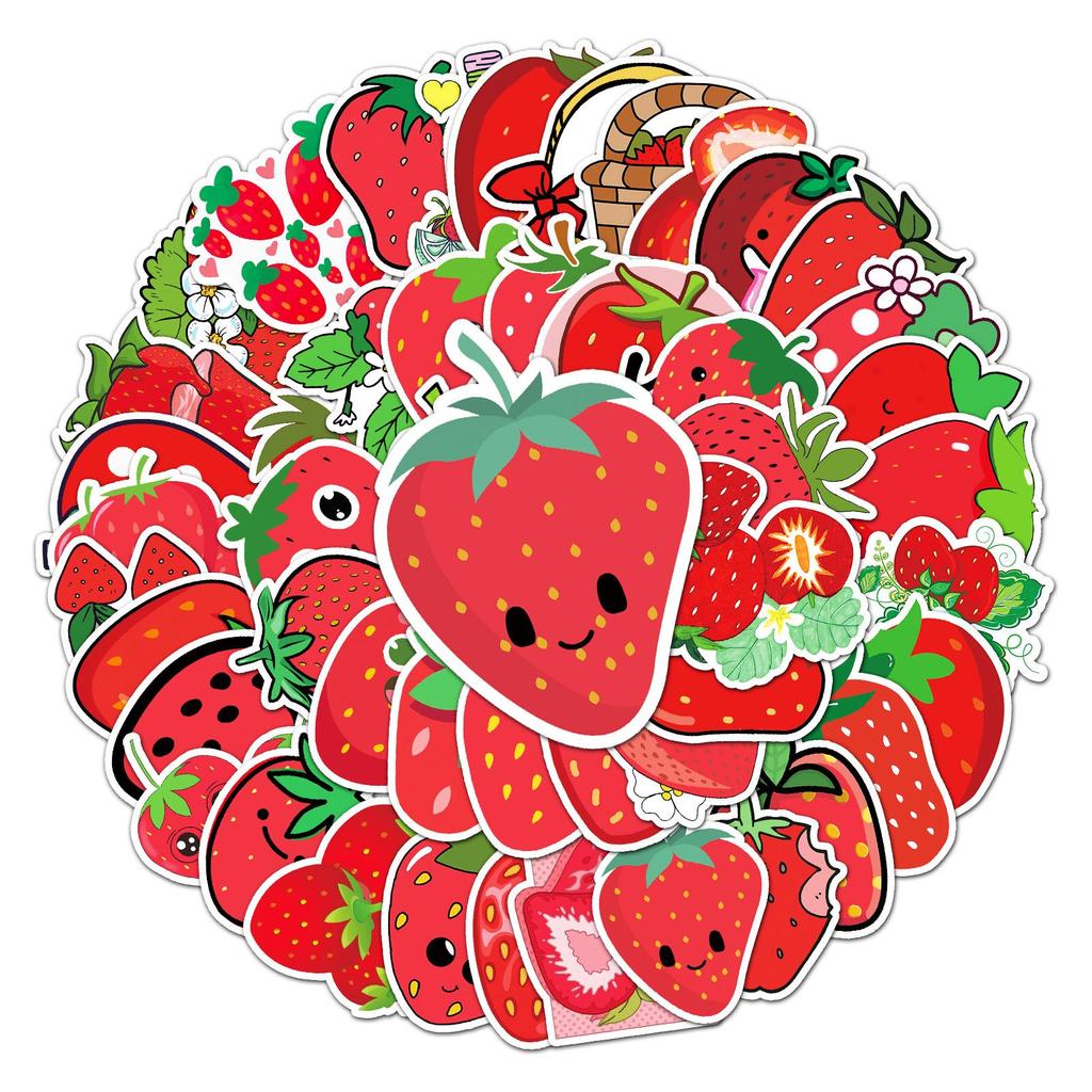 50 Strawberry Fruit Suitcase Stickers - Creative Waterproof Cartoon Decorations for Scooters, Computers, and Tablets