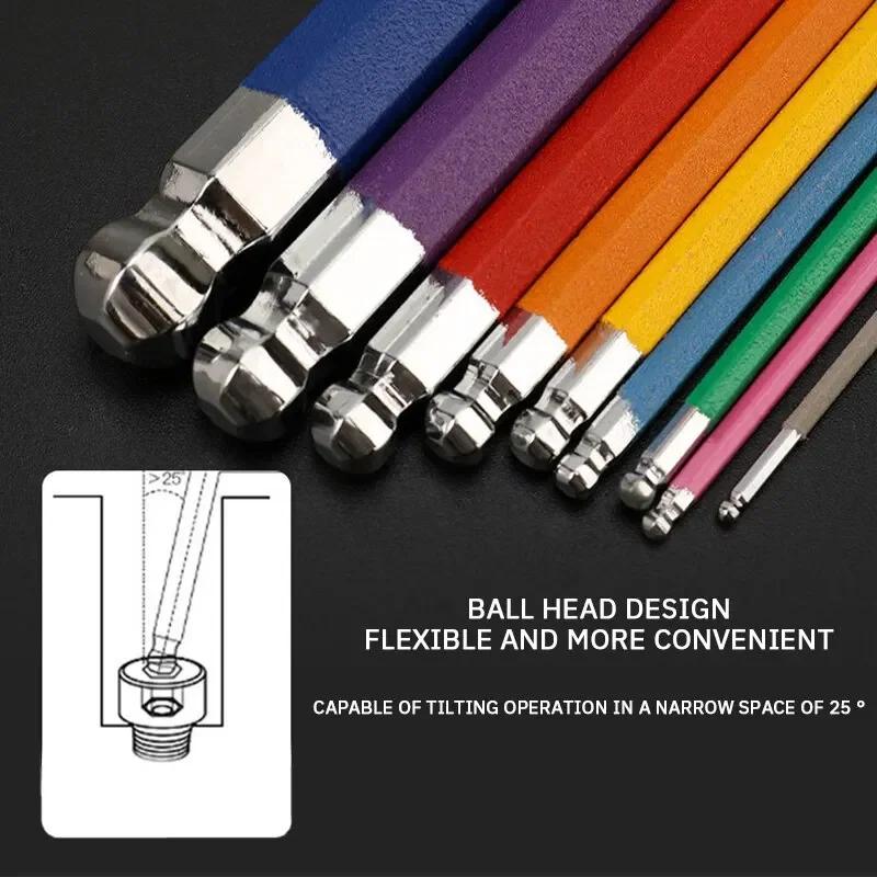 Color Allen Key Set L Wrench Kit For Allen Screw 9PCS Inner Hexagonal Wrench 1.5mm To 10mm Hexagon Spanner Bicycle Repair Tools