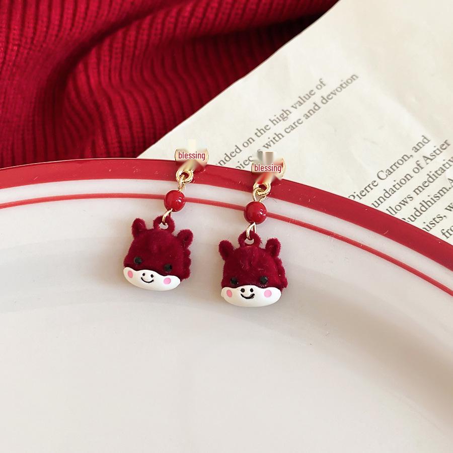 Геометрические Серьги-Кисточки с Лошадью Серебряная Игла - Высококлассный Нишевый Дизайн