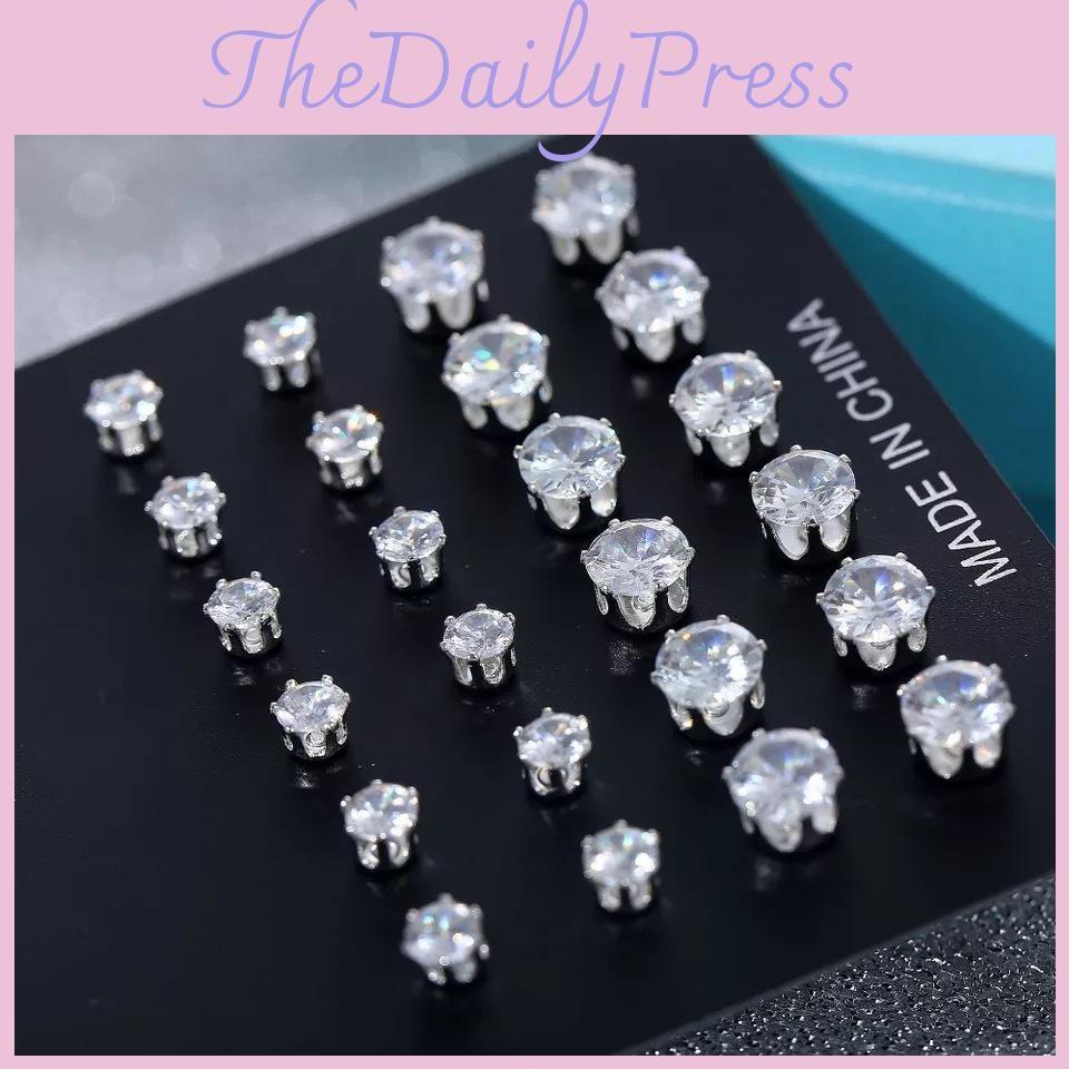 Cubic 24pcs Womens Exquisite Big Zircon Crystal Stud Earrings Sterling Silver