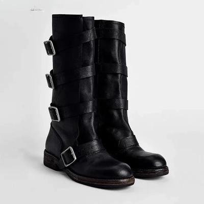 Women's High Boots Flats Designer Mid Calf Woman Shoes Autumn Retro Chelsea Boots 2025 Fashion Goth Gladiator Botas De Mujer