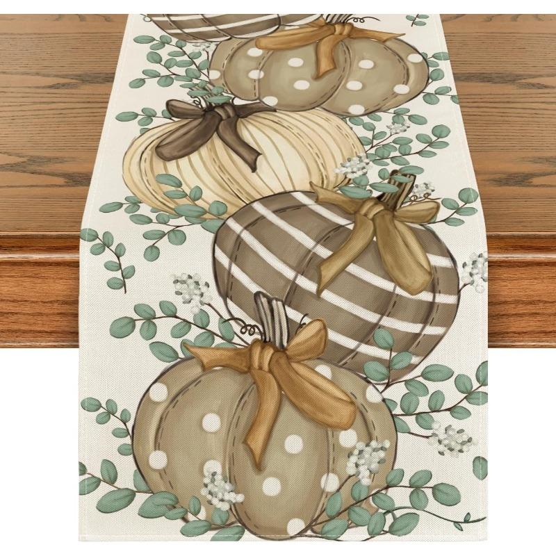 Thanksgiving Pumpkin Printed Table Flag Family Gathering Dinner Pastoral Restaurant Warm Home Decoration Sunflower Maple Leaf Flower Table Runner
