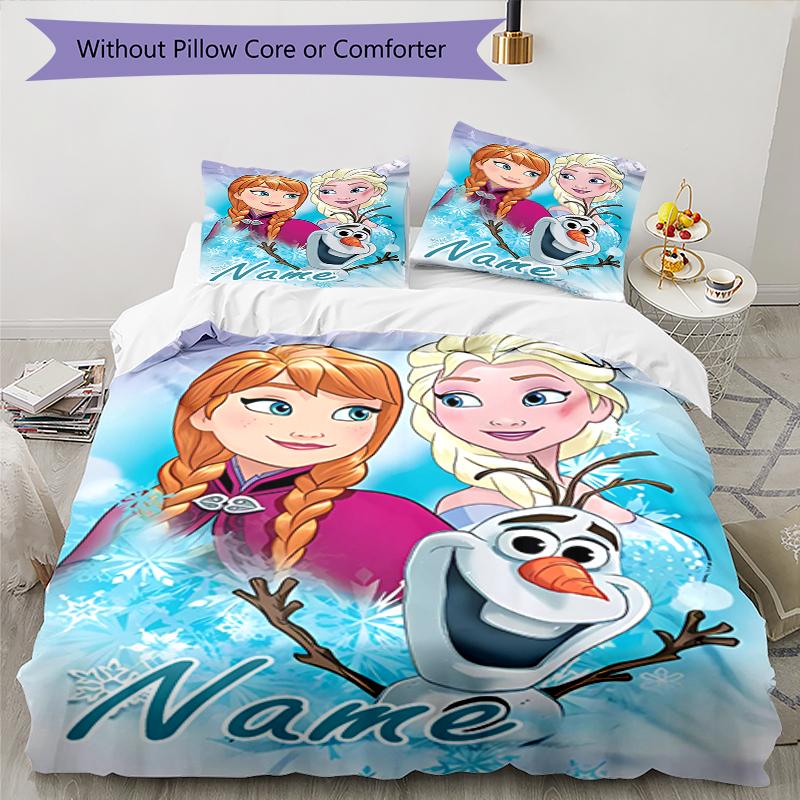 3pcs Custom Name Elsa Bedding Set Duvet Cover Closure Includes 1 Duvet Cover & 2 Pillowcases, Soft and Comfortable for All Seasons.