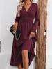 Elegant Women's V-Neck Long Sleeve Ruched Waist Dress for Autumn/Winter