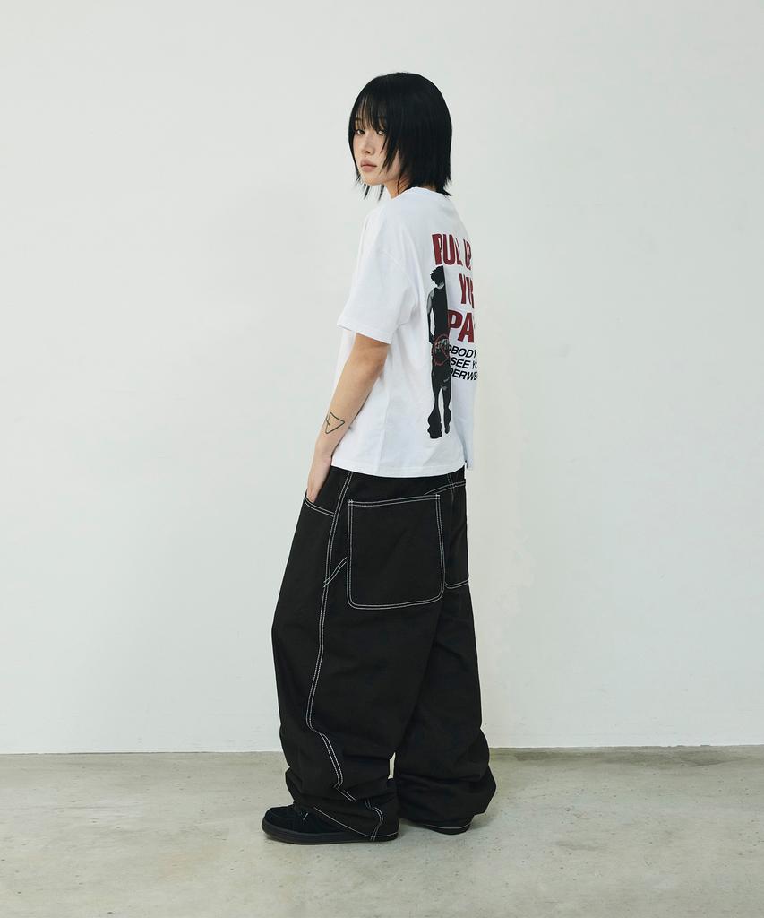 SCALLYWAG Stitch Wide Sagging Cotton Pants [Black]