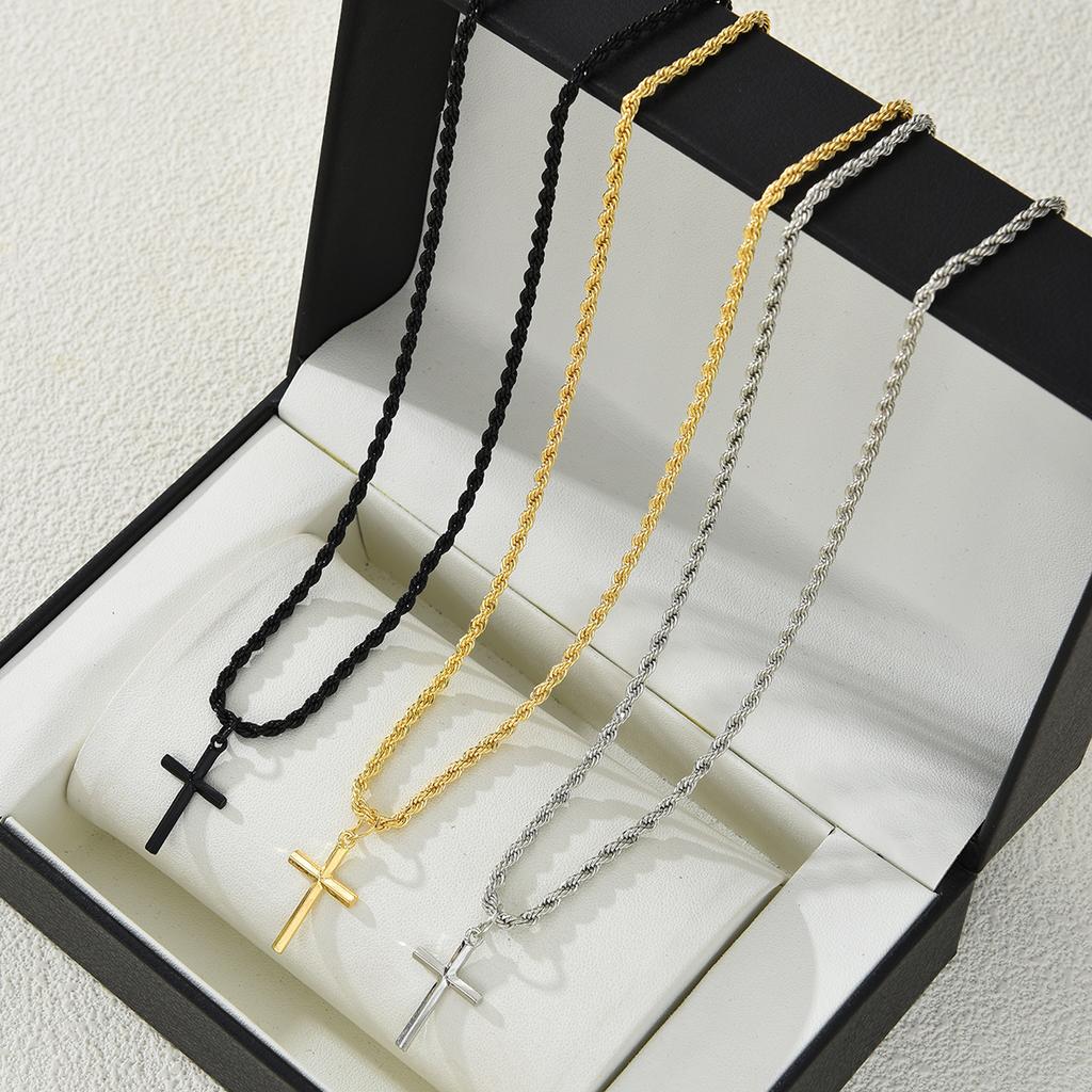 Fashion Cross Pendant Necklace For Women Men Simple Gold Silver Black Color Twisted Chain Unisex Necklaces Punk Hip Hop Jewelry
