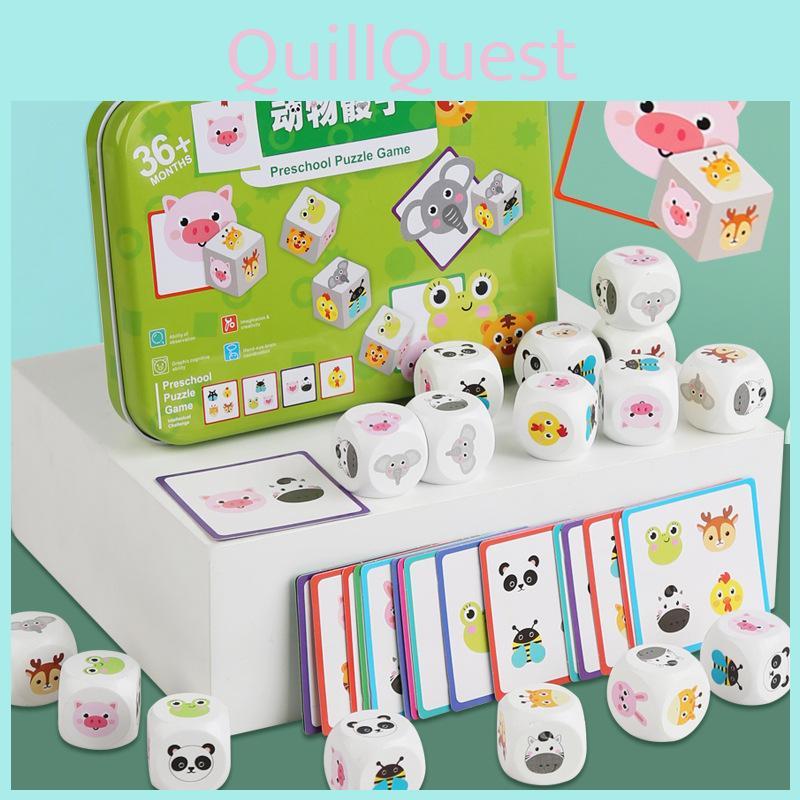 Wooden Animal Dice Card Pairing Toy For Kids Education Focus Training Board Game