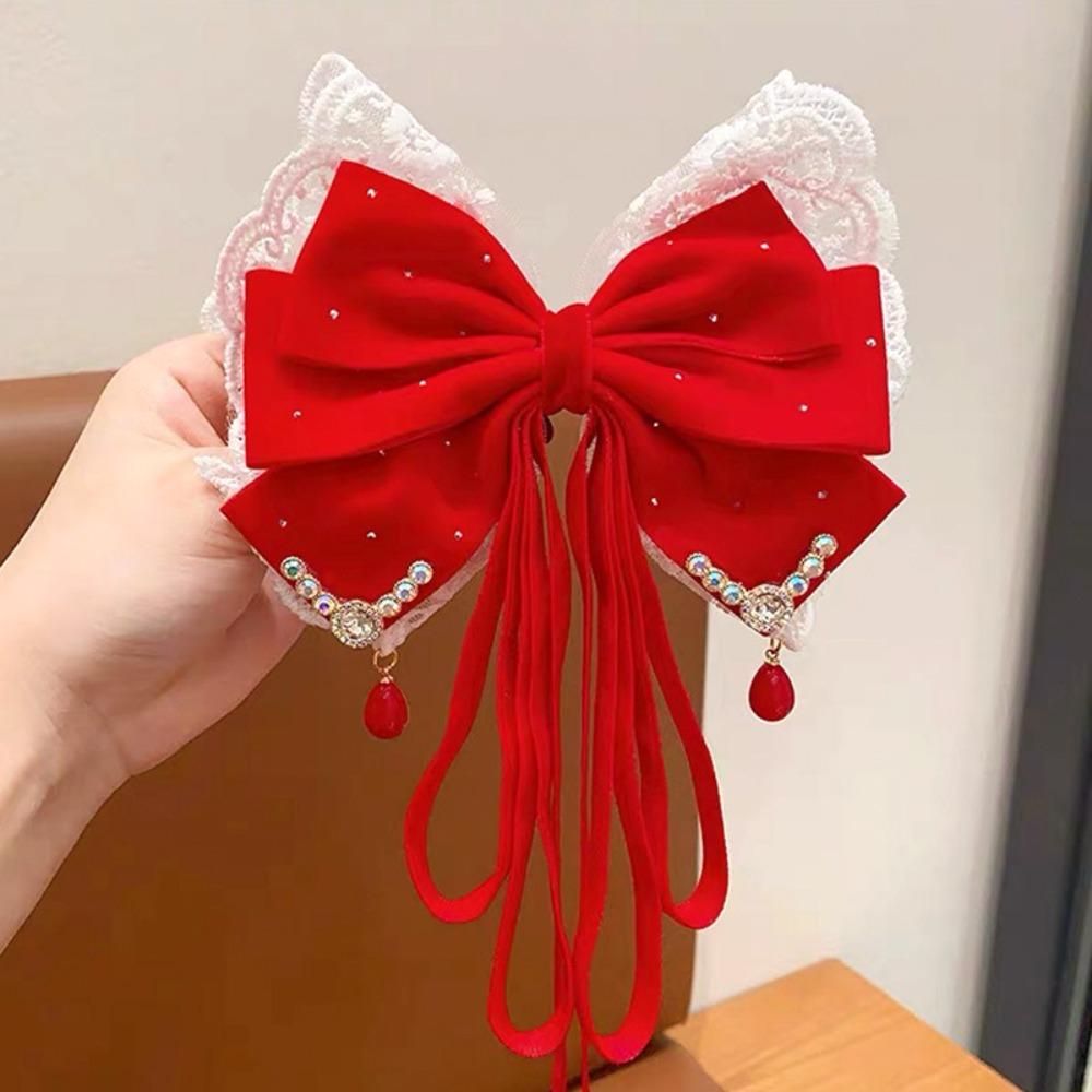 Headwear Red Bow Hairpin Velvet Shiny Velvet Hairpins Hair Accessories  Children's Hair Accessories