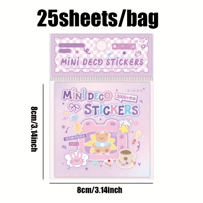 25 Sheets Mini Cartoon Die-Cutting Sticker Book, Cute Decorative Stationery Stickers, DIY Scrapbook Diary Album Nail Art Decal
