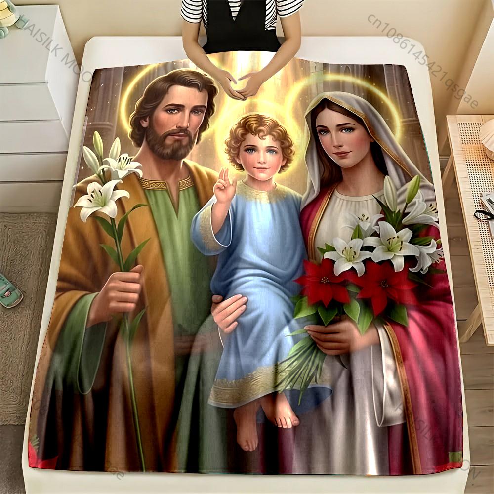 

1PC Holy family with lilies Print Blanket Warm Soft Fluffy Kids and Adult Sofa Bed Throw Blanket Outdoor Travel Camping RV 75x90cm