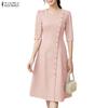 ZANZEA Women Casual Round Neck Elegant Summer Short Sleeve Dress
