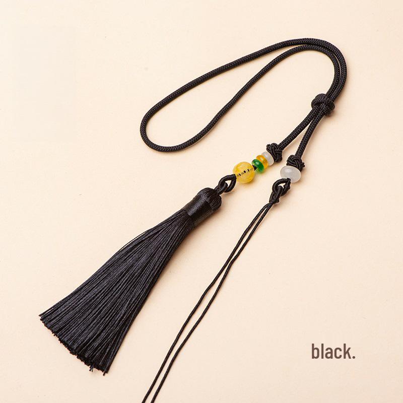 Ensemble de suspension : Corde de poignet avec pendentif en jade et pompons Macaron multicolores & Sachet à encens