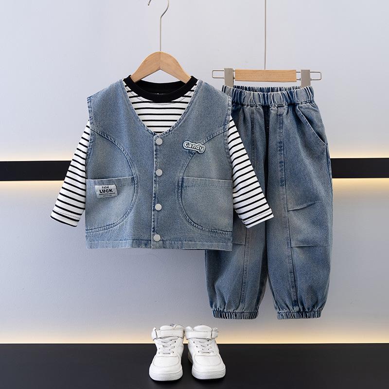 

Детский джинсовый жилет, комплект из трех предметов для весны/осени - Модная детская верхняя одежда 2025 120 cm
