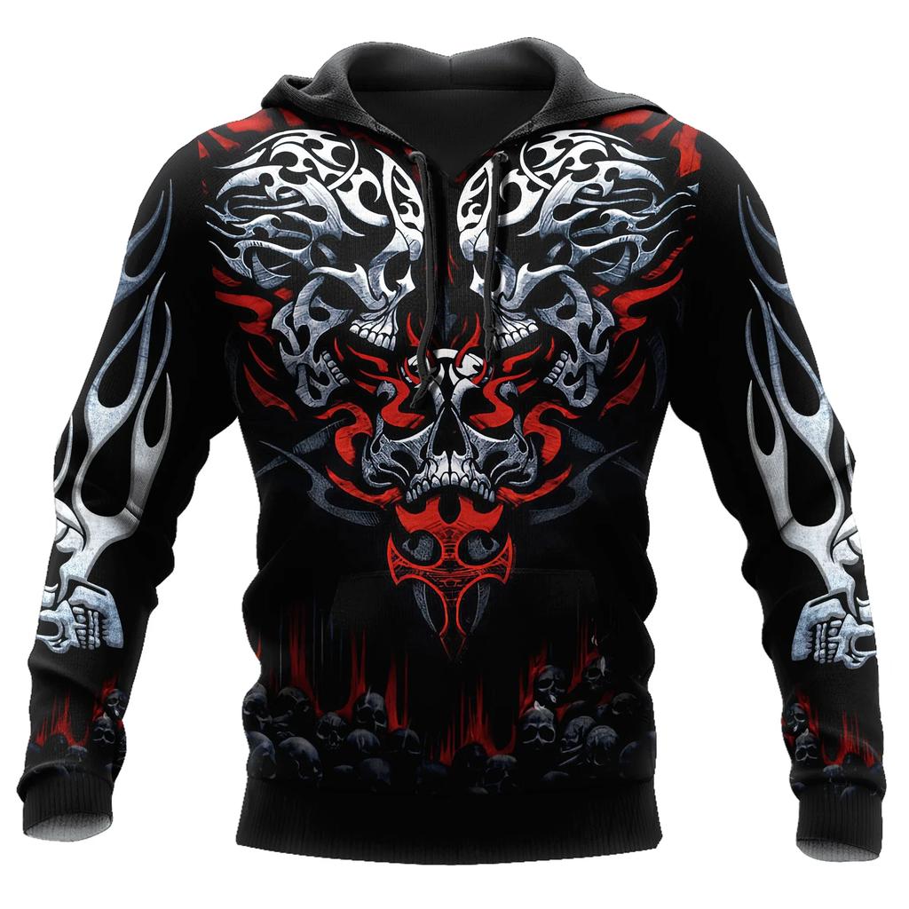 Herren Hoodie Tattoo Skelett Kreuz Terror Grafik Lockerer Mode Pullover Herbstkleidung Freizeitkleidung Damen Oberteile Sweatshirts