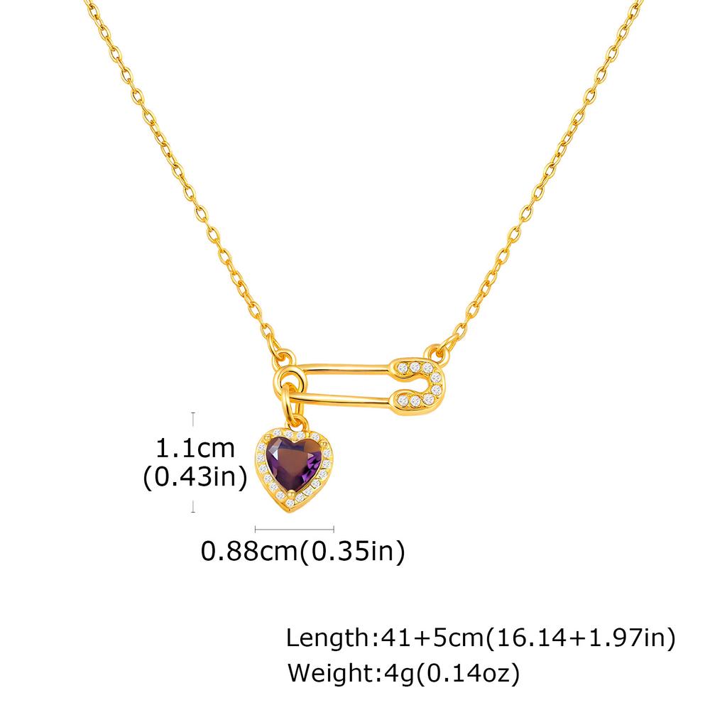 Fashion Stainless Steel Chain Heart Zircon Copper Pin Gold Necklace Ladies Nc-1650