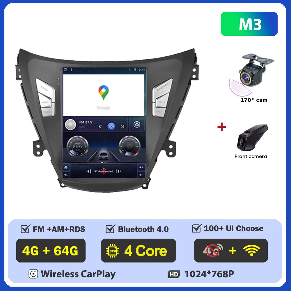 Car Radio 9.7 Inch For Hyundai Elantra Avante I35 2011-2013 Carplay Vertical Screen Wireless Android Auto GPS Tesla Style