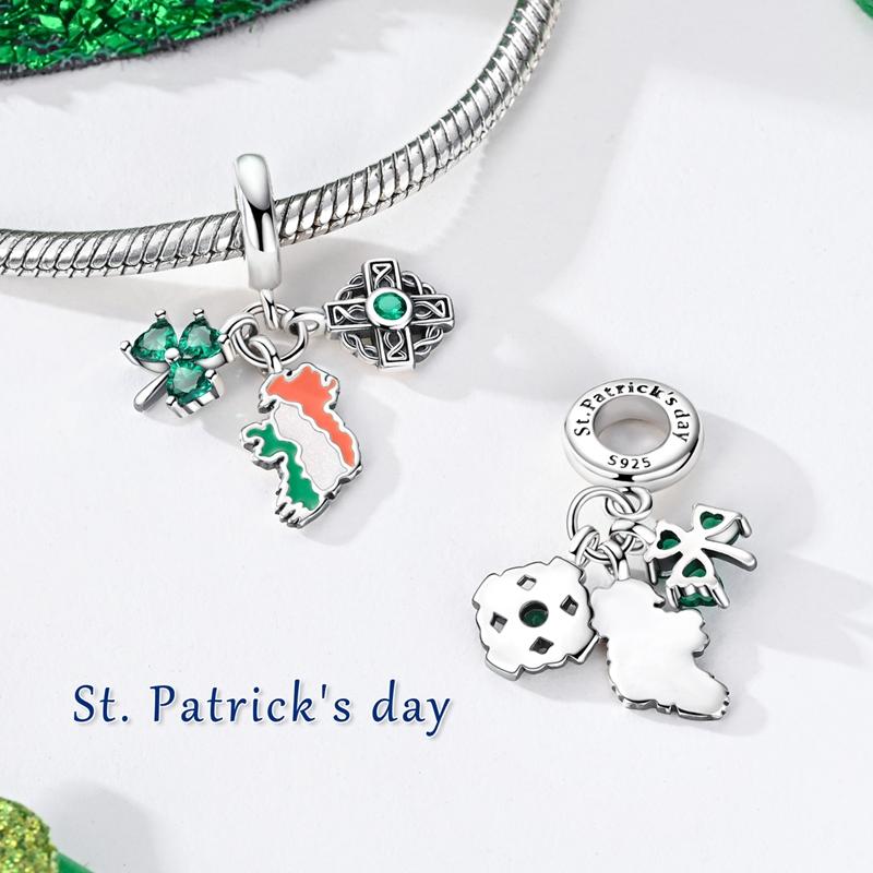 Original 925 Sterling Silver Charm Bead St. Patrick's Day Series Green Pendant Fit Original Bracelet For Women DIY Jewelry Gift