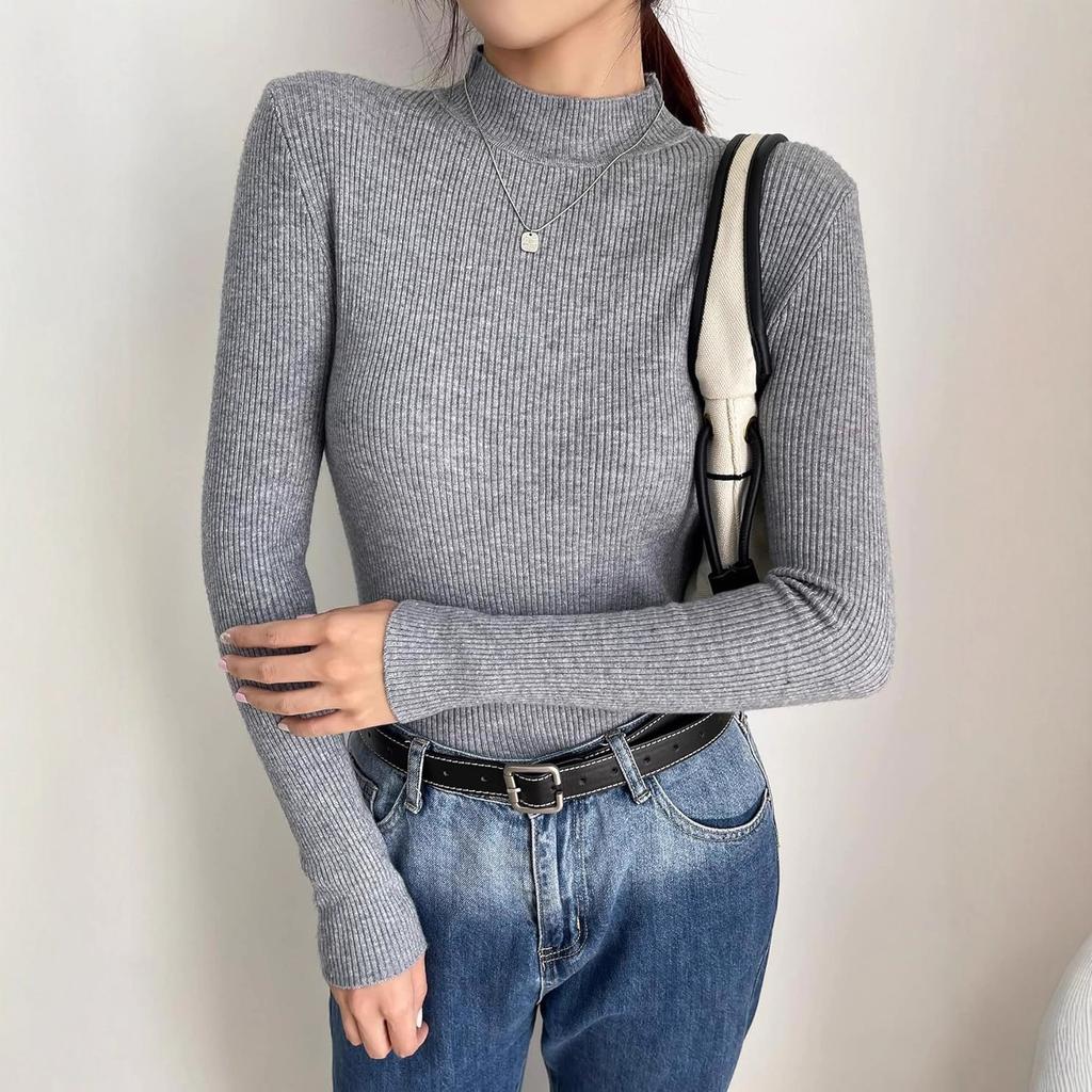 Semi-turtleneck solid color bottoming shirt women's autumn and winter 2026 new sweater long-sleeved slim-fitting middle-neck knitted sweater commuter 