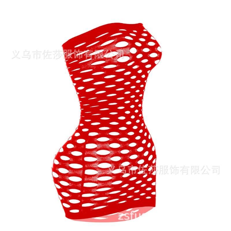 Sexy Lingerie Big Hole Hip Skirt Tube Top Sex Mesh Skirt Whole Body Hollow Transparent Round Hole Coat