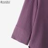 ZANZEA Women Casual Round Neck Loose 3/4 Sleeve Blouse