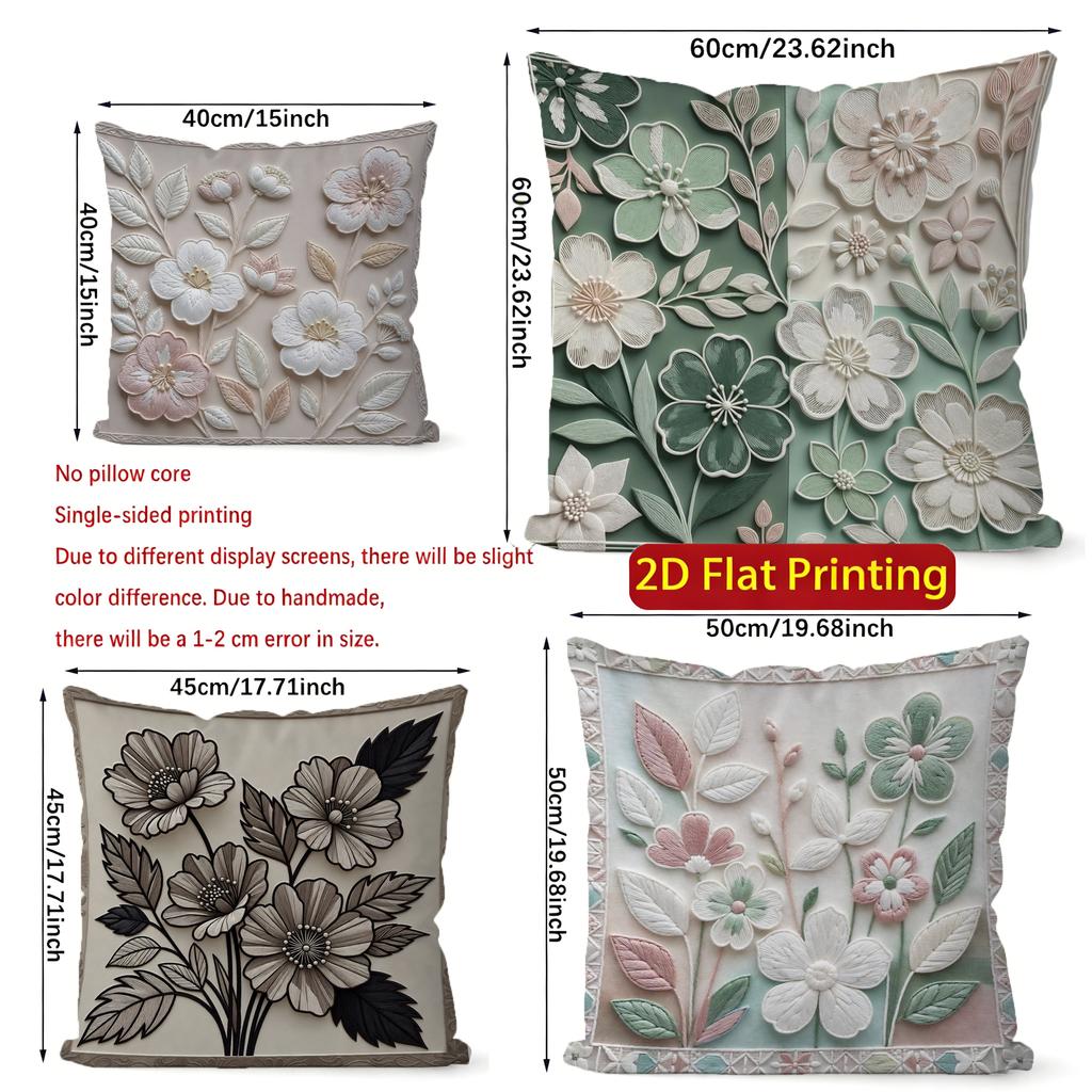 2D Floral Embroidered Pattern Decorative Pillow Covers Pattern Cushion Cover Suitable For Sofa Bedroom Car Pillow Cover
