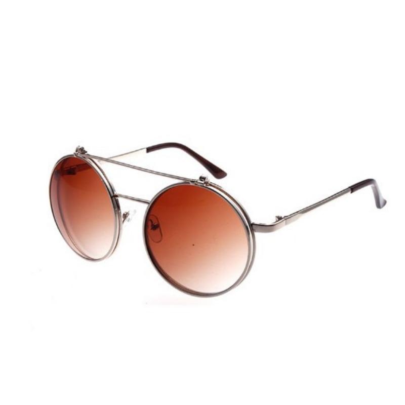 Year Retro Round Sunglasses Large Frame Prince Glasses Men'S And Women'S Metal Flip Sunglasses Double Layer Lenses