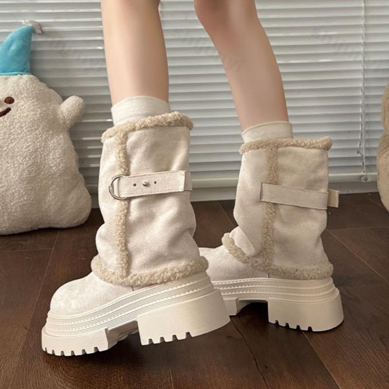 Women's Snow Boots Winter New Plush Thicken Warm Platform Cotton Shoes Outdoor Non Slip Height Increase Comfort Mid-calf Boots
