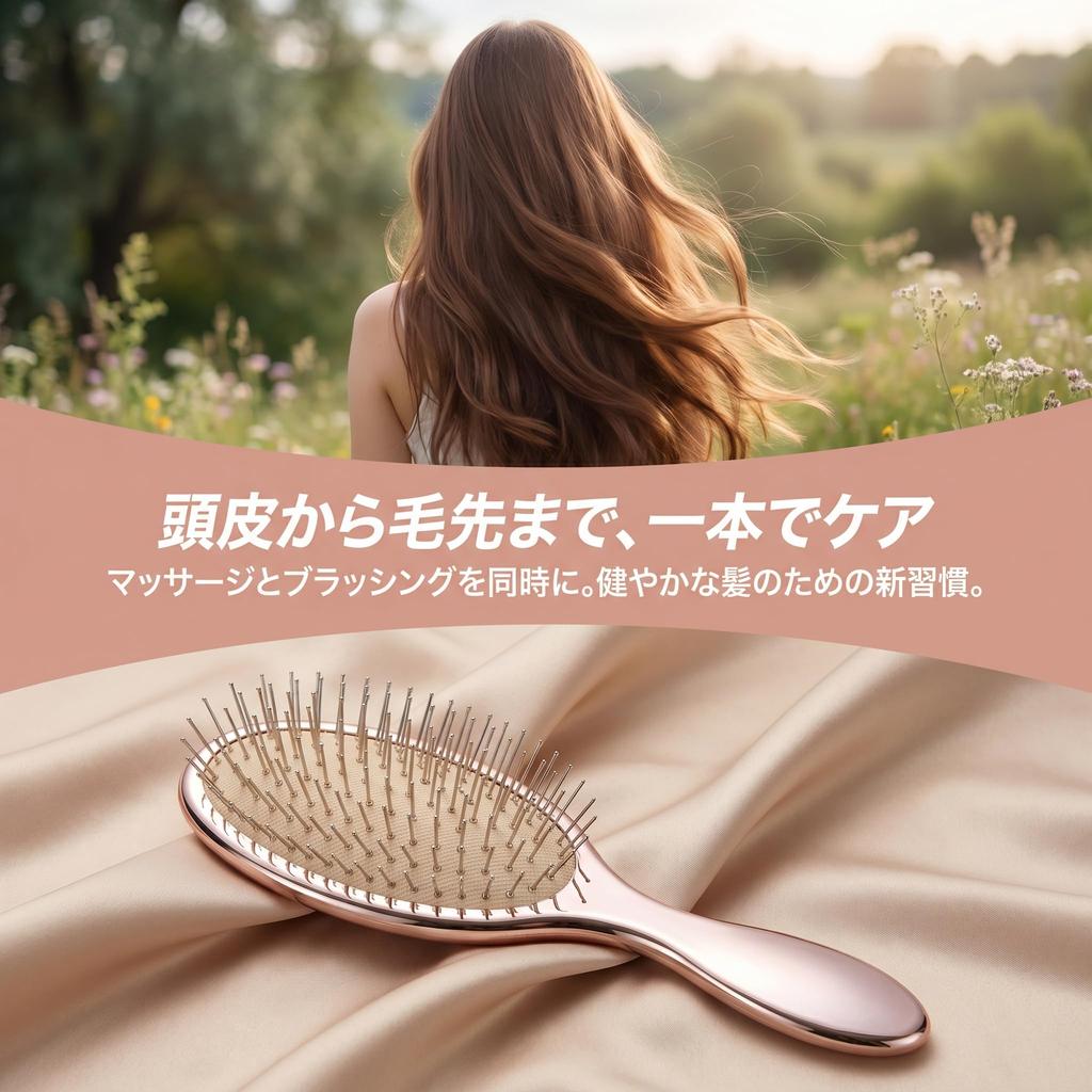 Hairbrush with End Suitable for Wet Dry Scalp Gold Electroplated Backing Cushion, Anti-Split & Anti-Static, Quick-Drying Design, & Hair,