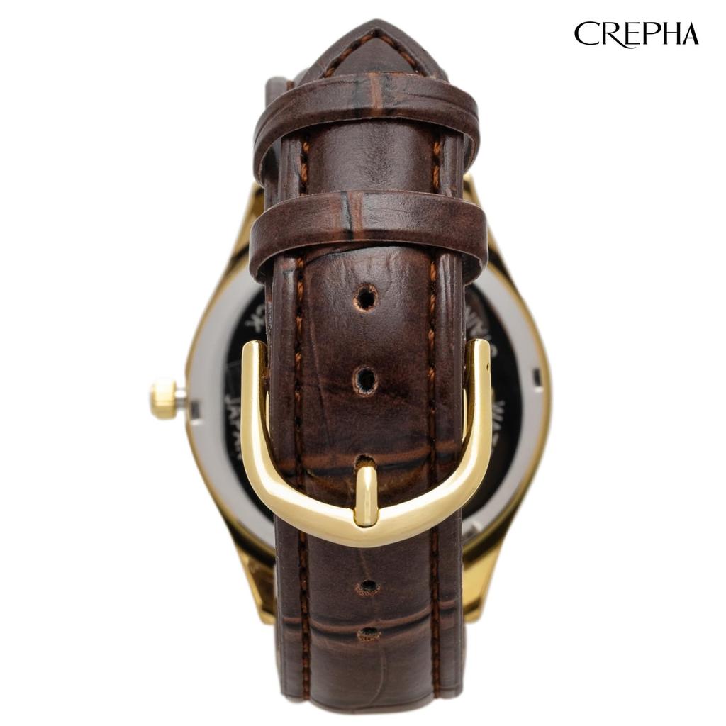 Clefer Serdica Analog Watch, White Dial, PU Leather Strap, Japanese Movement, SD-AM336-WTG, Men's, Brown