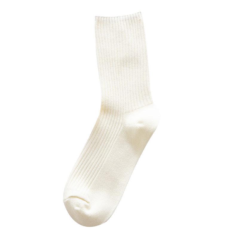 Women's Wear-Resistant Mid-Calf Ribbed White Cotton Socks - Autumn/Winter Durable Slouch Style