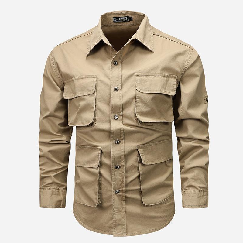Vintage Loose Fit Long Sleeve Cotton Work Shirt For Men