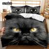 Cat Duvet Cover Set Lying Blue Cat Twin Bedding Set Kids Cute Kitten Comforter Cover Autumn Maple Leaves Polyester Quilt Cover Tool