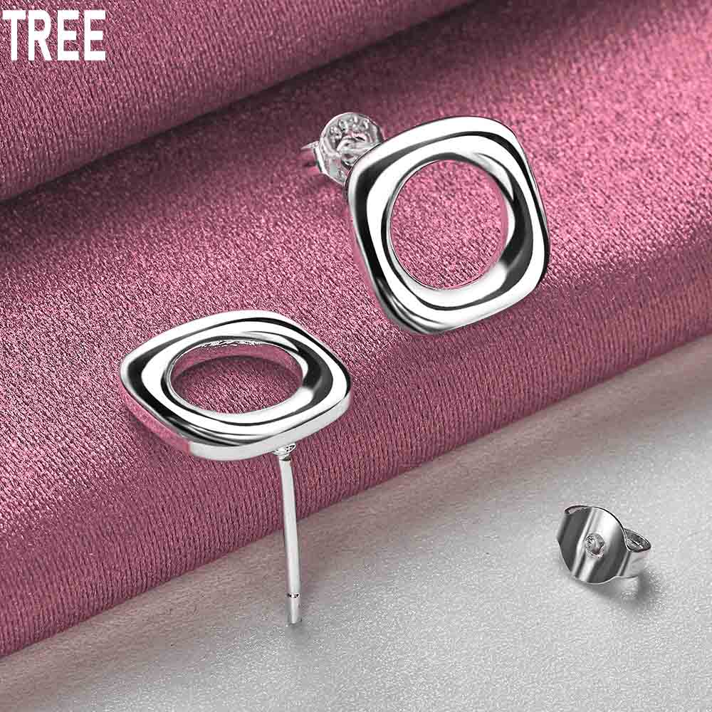 925 Sterling Silber Quadrat Runde Piercing Ohrringe Mode Hochzeit Schmuck