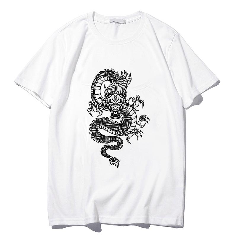 Harajuku Women's T-Shirt Chinese Dragon Cartoon 90S Top Female T Shirts Harajuku Summer Streetwear O-Neck Leisure Shirt Clothes