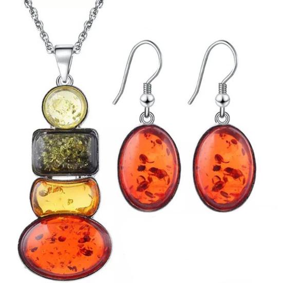 

Мода Уникальный искусственный янтарь длинный кулон ожерелье серьги набор женские украшения