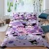 3D Printed Kuromi Cartoon Three-piece Bedding Set, Duvet Cover Set, Includes Pillowcases, No Filling.