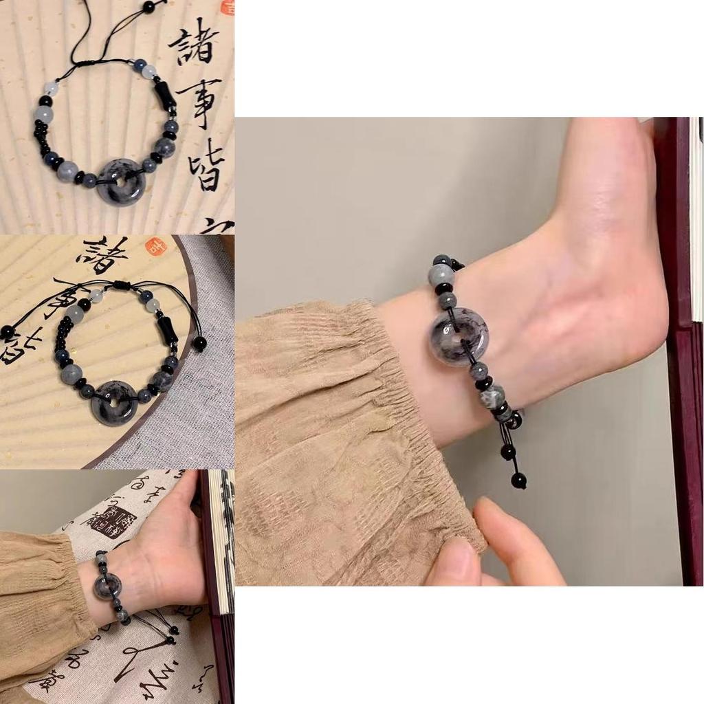 Distinctive Chinese Style Black Resin Stone Beaded Bracelet For Women