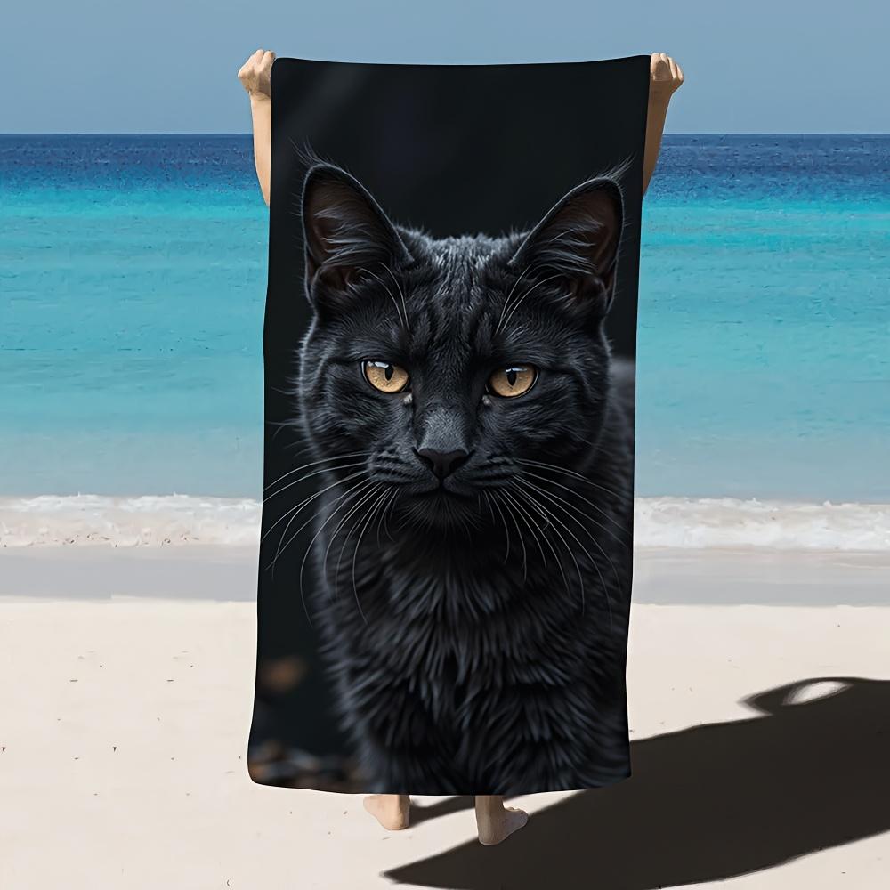 Black Cat Quick-Dry Microfiber Bath Towel Super Absorbent Lightweight Compact Perfect for Beach Pool Bathroom or Gym Stylish