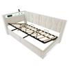 Letto imbottito 90x200 cm con contenitore, illuminazione a LED sulla testiera e sulla pediera, USB e Type-C, box letto idraulico, rete a doghe, letto singolo, beige