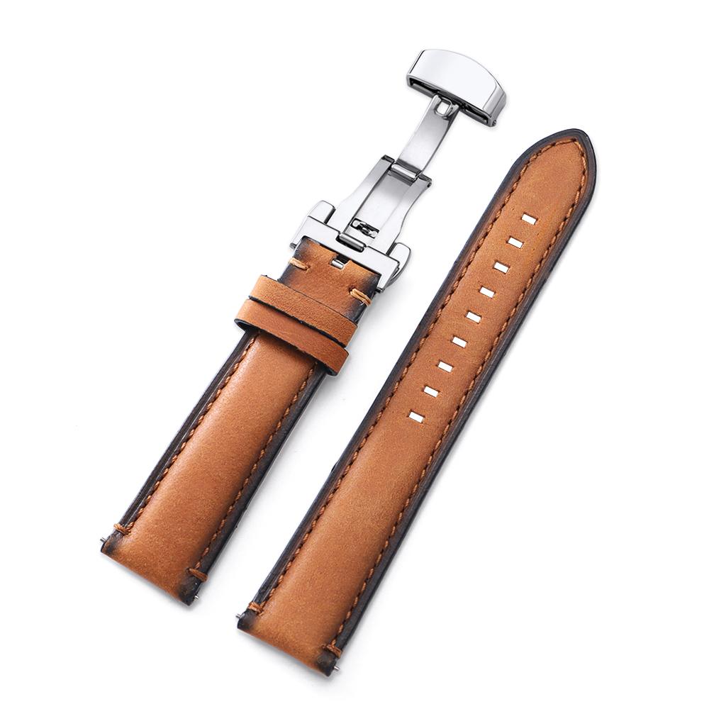 Genuine Cowhide Watch Band Butterfly Buckle Vintage Straps 20mm 22mm 24mm Men Women Soft Leather Wrist Bracelet Belt Accessory
