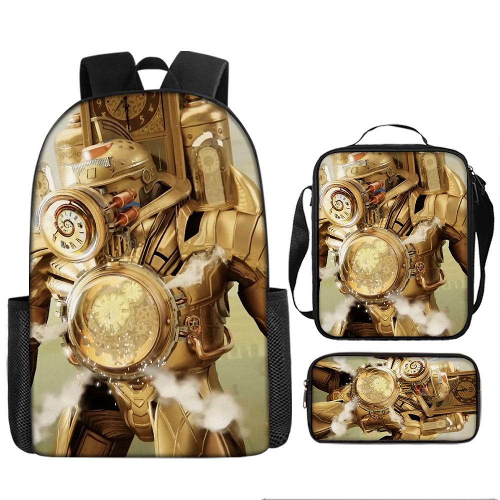 Luxe Nieuwigheid Bijzonder Cool Skibidi Toilet 3D Print 3 stuks/Set leerling Schooltassen Laptop Dagrugzak Rugzak Lunchtas Etui