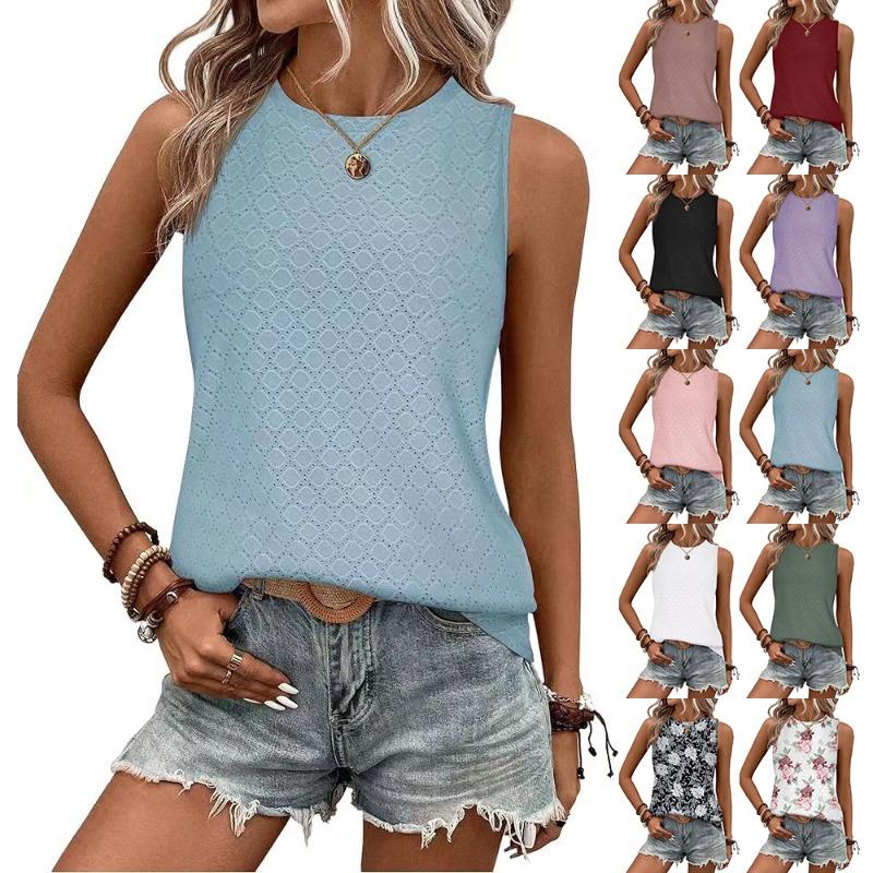 Women's New Spring and Summer Round Neck Printed Vest T-shirt Tops