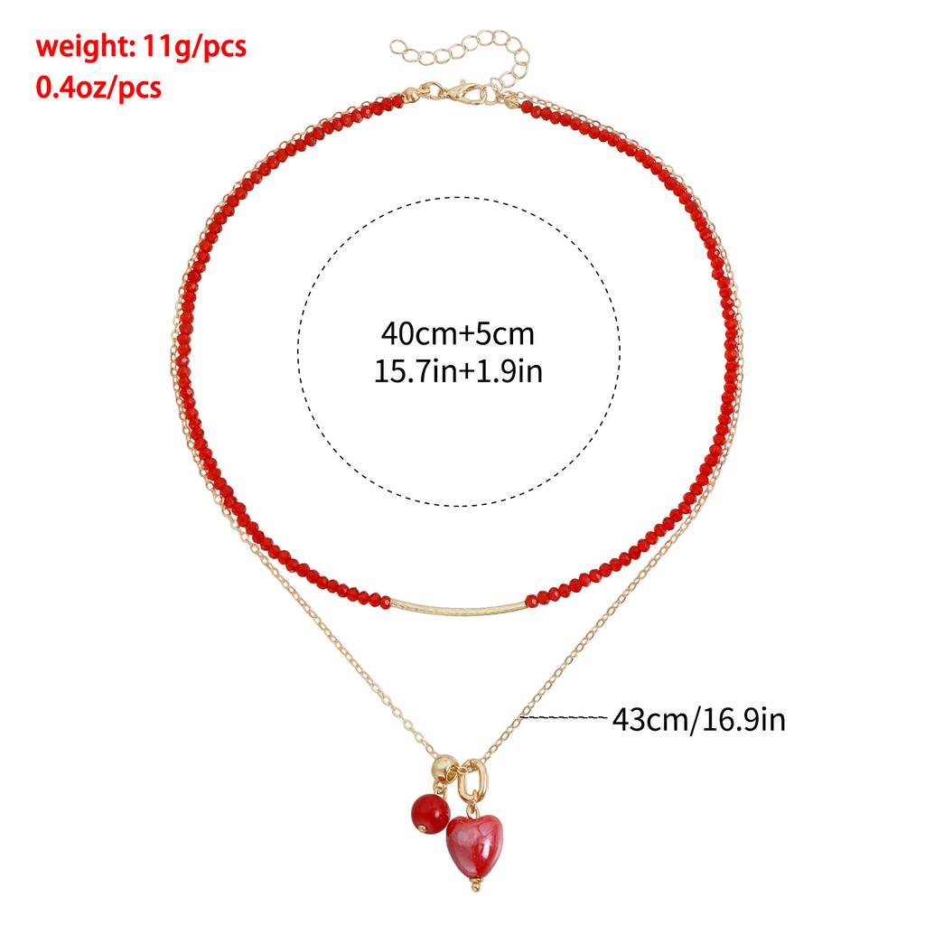Fashion Vintage Sexy Ceramic Heart Pendant Necklace for Women Female Boho Geometric Baroque Double-layer Crystal Chain Jewelry