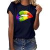Women Girls Plus Size Lips Print Shirt Short Sleeve T Shirt Blouse Tops
