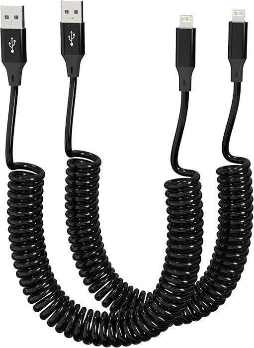 2 Câble de recharge pour iPhone, vers Lightning avec transmission de données, cordon de recharge rétractable pour iPhone/Pad/Pod